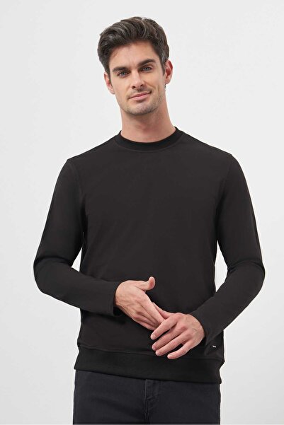 Morven Men's Black Basic Dynamic Fit Crew Neck Sweet Shirt