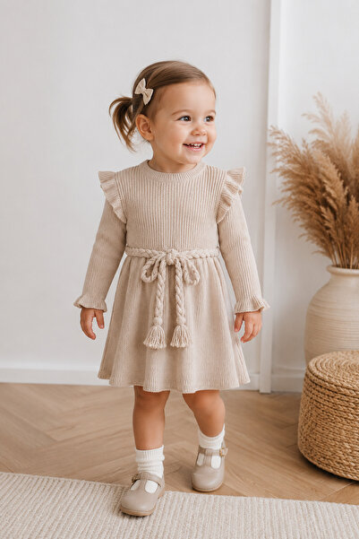 Babyhola %100 Organik Triko Kız Bebek Çocuk Kemerli Elbise 32125