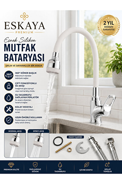 ESHOME Mix Hot and Cold Water Double Water Inlet Bendable Spout Kitchen and S...