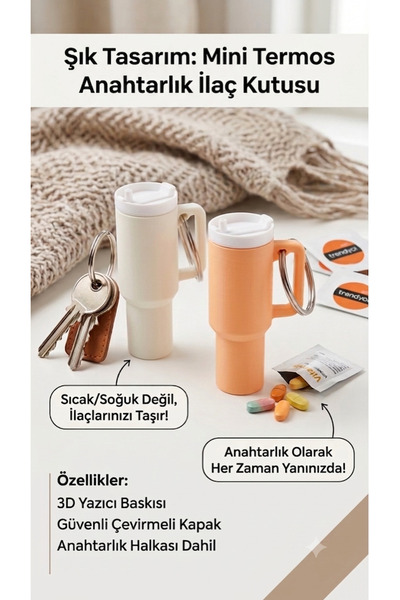 Boogey Mini Termos Model Anahtarlık - İlaç Kutusu - Ekru