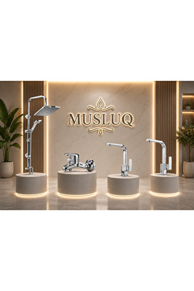 MUSLUQ RocciArmatur 4’lü Batarya Seti Krom Pirinç Banyo Kare Lavabo Mutfak Ev...