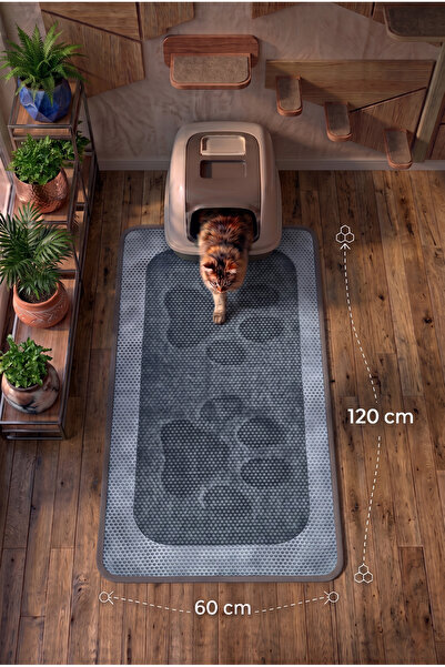 SoGood Concept XXL - Kedi Kum Yakalama Paspası Gri Büyük Pati Baskılı Petek D...