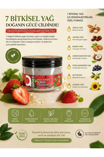 Ostwint Yüz ve Vücut Peeling Scrub Çilek 300 ml, Cilt Temizleyici, Pürüssüzle...