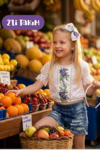 Hilal Akıncı Kids Devojčica, bluza sa šifrom i čipkom sa šavovima i set od 2 ...