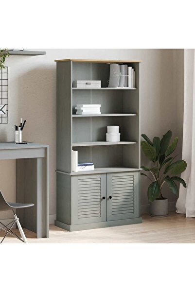 Concept Bibliotecă „VIGO”, gri, 85x35x170 cm, lemn masiv de pin
