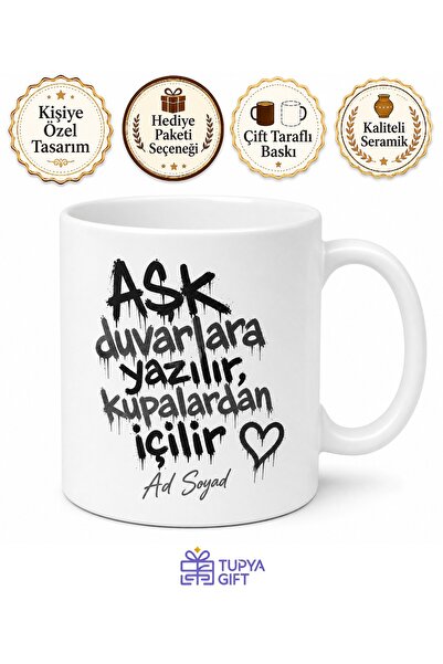 Tupya Gift Şiir Sokakta Temalı Sokak Duvar Yazıları Esprili Kupa Bardak Hediye