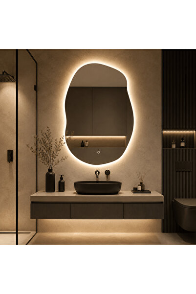 LedCorp Oglindă LED asimetrică premium 60×90 cm, tactilă, 3 tipuri de lumină ...