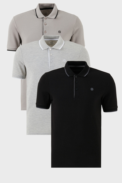 Buratti Cotton Regular Fit Stripe Detailed Buttoned Polo Collar 3-Pack t Shir...