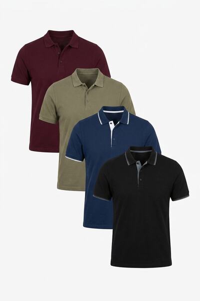 Buratti Pamuk, regular fit, polo majica sa dugmićima, 4 komada, muška polo ma...