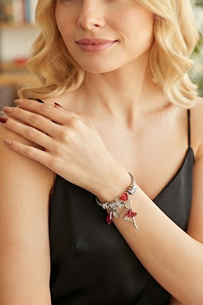CAŞ DEKORASYON Silver Color Ballerina Figured Steel Bracelet