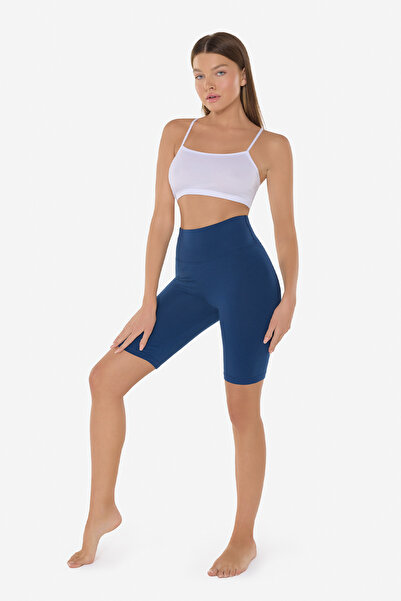 Malabadi Women's Navy Blue Combed Modal High Waist Sports Biker Leggings 1911