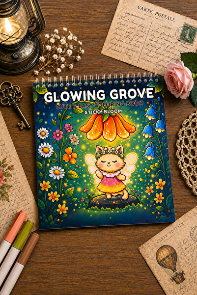stickybloom Glowing Grove Premium Cozy Boyama Kitabı 20 Sayfa 21x21 cm Journa...
