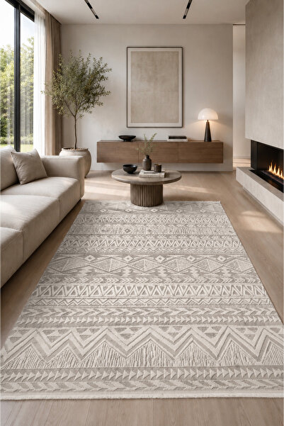 Kuga Halı 2970 Yumuşak Dokulu Modern Salon Mutfak Koridor Halısı Krem Tozumaz...