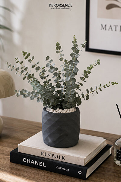Dekorsende Polyester Prizma Desen Orta Boy Saksı Füme 15 cm