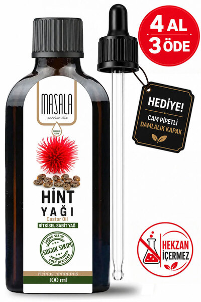Masala Hint Yağı 100 Ml. Cam Şişe - Saf Ve Katkısız (CASTOR OİL) - Soğuk Pres