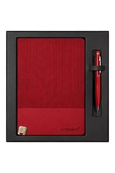 Copyder Kişiye Özel Kırmızı Hediye Seti İsim Yazılı Kalem Termo Deri Defter S...