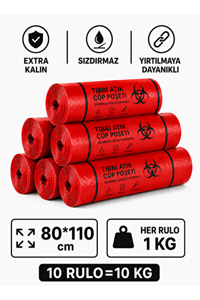 EFTAPLAST Tıbbi Atık Çöp Torbası 80*110 (BATTAL BOY-150 Mic. Extra Kalın 10 KG)