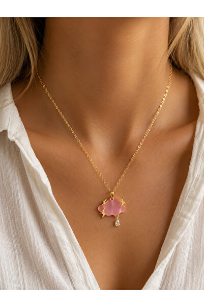 HERCY 14k Altın Kaplama Zirkon Taşlı Pembe Bulut Kolye | Charm Kolye | Genç K...