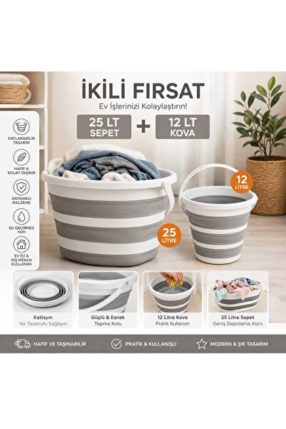 zeysahome 2'li set Katlanabilir Çamaşır Leğeni 25 Lt Akordion Katlanır Sepet ...