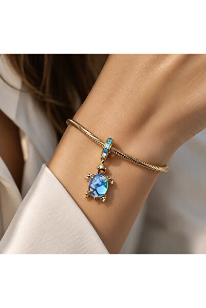 Hector&Co. Jewellery Gold Renk Deniz Kaplumbağası Mavi Murano Charm
