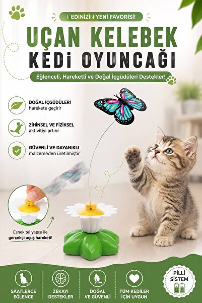 Petshop Pilli Kelebek Kedi Oyuncağı Hareketli İnteraktif Kedi Eğlence Oyuncağı