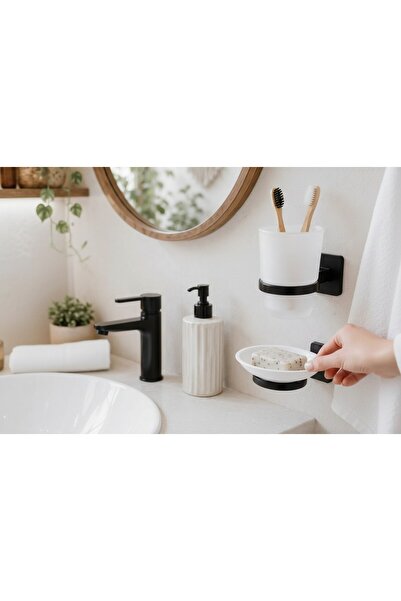 ALSİ HOME 2-Piece Adhesive Bathroom Organizer Toothbrush Holder and Soap Dish...