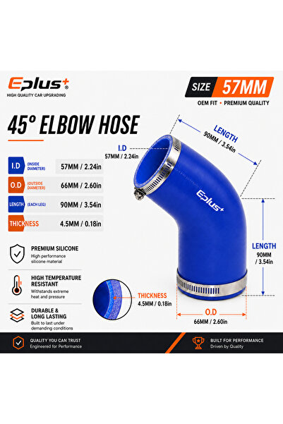 Choice9 57MM EPLUS Blue Silicone Tubing 45 Degrees Hose Coupler Universal Car...