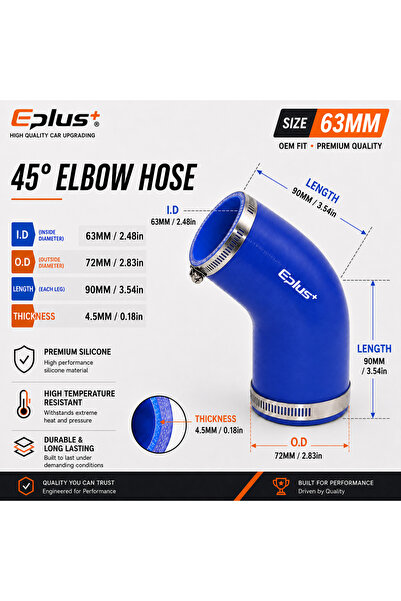 Choice15 63MM EPLUS Blue Silicone Tubing 45 Degrees Hose Coupler Universal Ca...