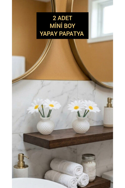 GLRHOME El yapımı 2 Adet mini boy taş saksıda yapay papatya 4 dallı papatya