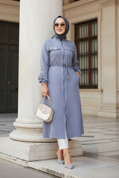 Neva Style Düğmeli Gri Tesettür Tunik 645GR