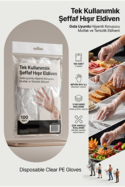 MasterCare Tek Kullanımlık Şeffaf Hışır Eldiven 100’lü Paket – Gıda Uyumlu Hi...