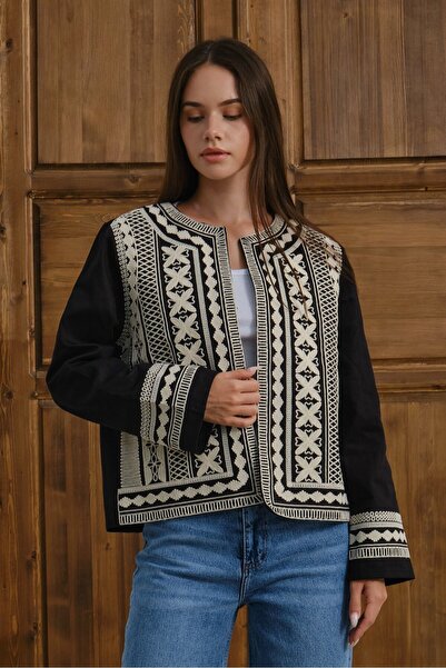 Lavix Women's Ethnic Embroidered Long Sleeve Knitwear Jacket Cardigan