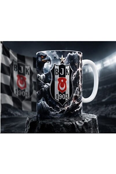 KADOREX DESIGN Siyah Beyaz Taraftar Kupası - Kara Kartal hediyelik Yüksek Kal...