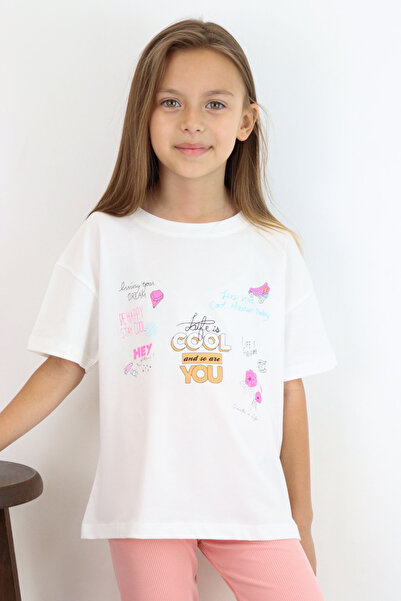 Breeze Κοριτσίστικο Crop T-Shirt με θέμα την ευτυχία 8-14 ετών, εκρού