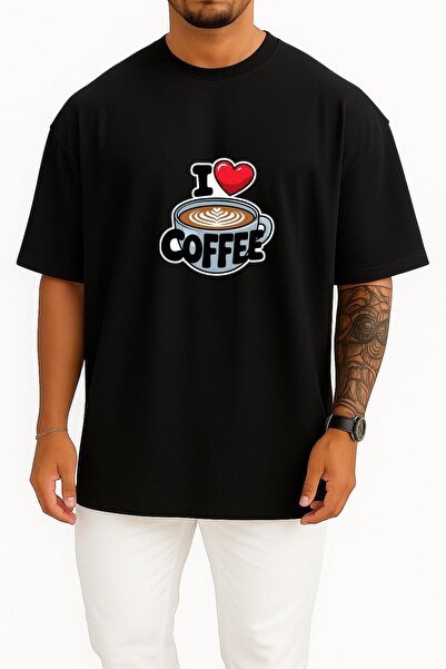 Bahriyeli Collection قصة فضفاضة تي شيرت I Love Coffee بتصميم على الصدر للجنسين