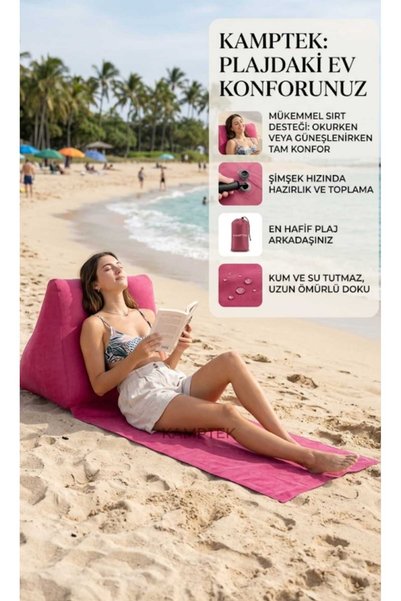 kamptek kamp teknolojisi Kamptek Outdoor Inflatable Beach Camping Mat with Back Support - Portable Foldable Comfortable Sea Mattress