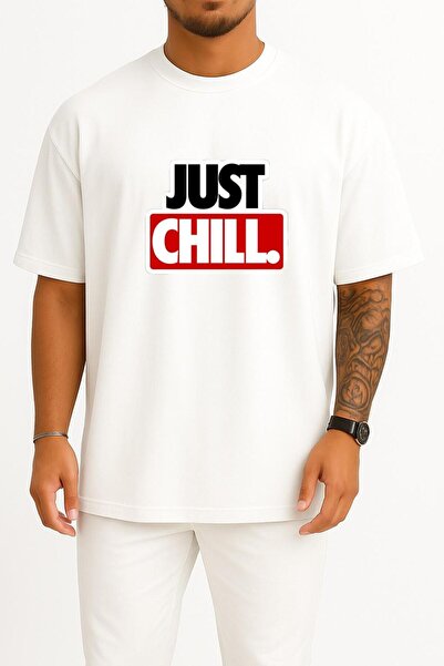 Bahriyeli Collection Oversized Just Chill Chest Design Unisex T-Shirt