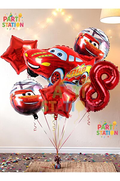 Parti Station Cars Arabalar Şimşek Mcqueen Yarış Arabası Konsept 8 Yaş Balon ...