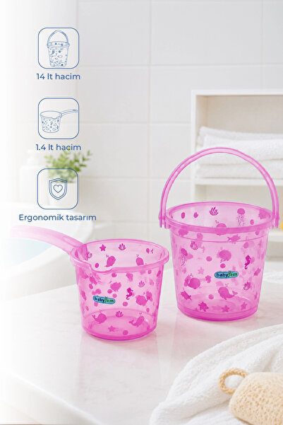Babyjem Şeffaf Kova & Maşrapa Set Pembe Desenli