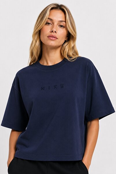 Nike Sportswear Luxe Ss Oversized Womens Tee Boxy Bol Cut Women's T-Shirt Nav...
