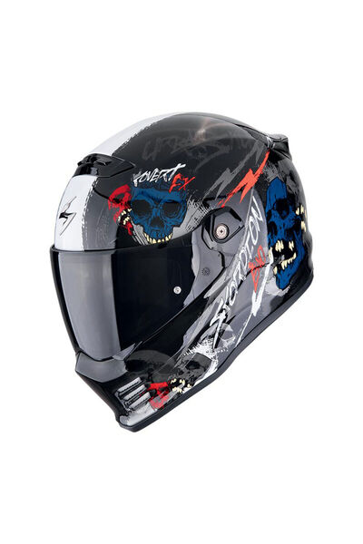 Scorpion Covert FX Skullz Kapalı Motosiklet Kaskı Siyah Gri Kırmızı