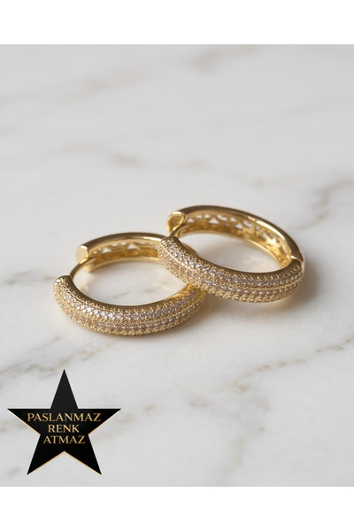 XUPING JEWELRY Xuping 14K Altın Renginde Zirkon Taşlı Halka Kadın Küpe