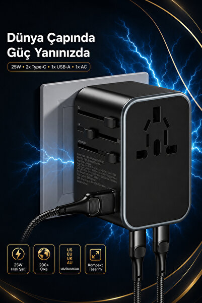 The Wlue 25w Evrensel Seyahat Şarj Adaptörü Fiş Priz Dönüştürücü /1xusb/2xtyp...