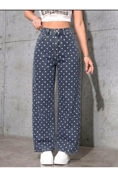 Semesia Polka Dot Detail Baggy Jean