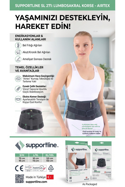 Supportline Çelik Balenli Lumbosupport Kemerli Bel Korsesi - S/m