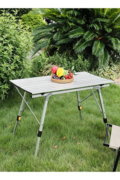 Lawazim Aluminum Folding Picnic Table 90x52cm - Adjustable Height Roll Up Cam...