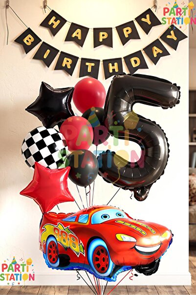Parti Station Cars Şimşek Mcqueen Yarış Arabası Konsept 5 Yaş Balon Set Cars ...