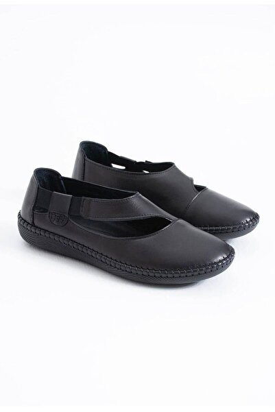 Burç Norrsken Women's Genuine Leather Laceless Summer Comfortable Shoes Black