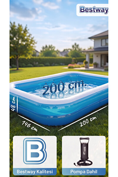 BESTWAY Dikdörtgen Büyük Aile Havuzu 54005 (200 x 146 x 48 cm) + 67002 Manuel...