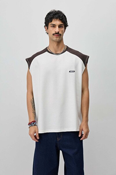 VAMOSCLO Oversize Printed Sleeveless T-Shirt Coffee
